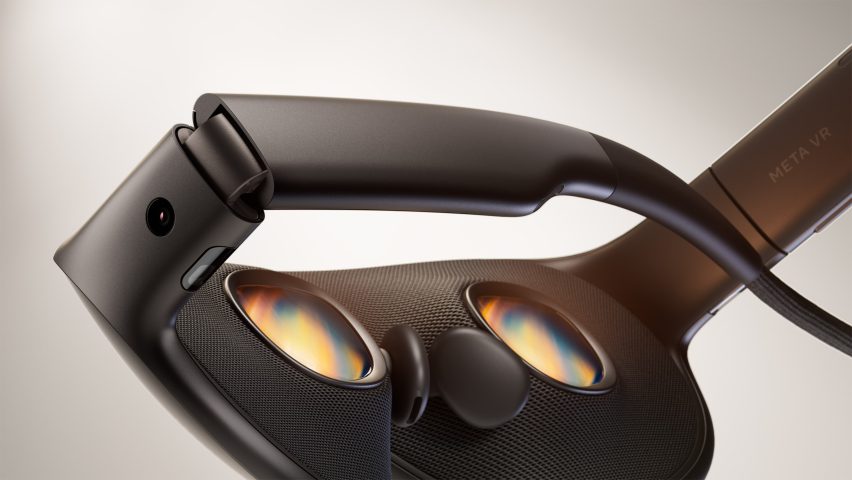 Image of the inside of the Meta VR glasses showing a soft mesh structure inside the frame with small lenses in the line of sight for each eye