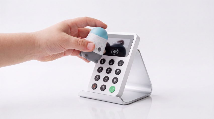 Nest Egg character being used to pay for something on a card reader