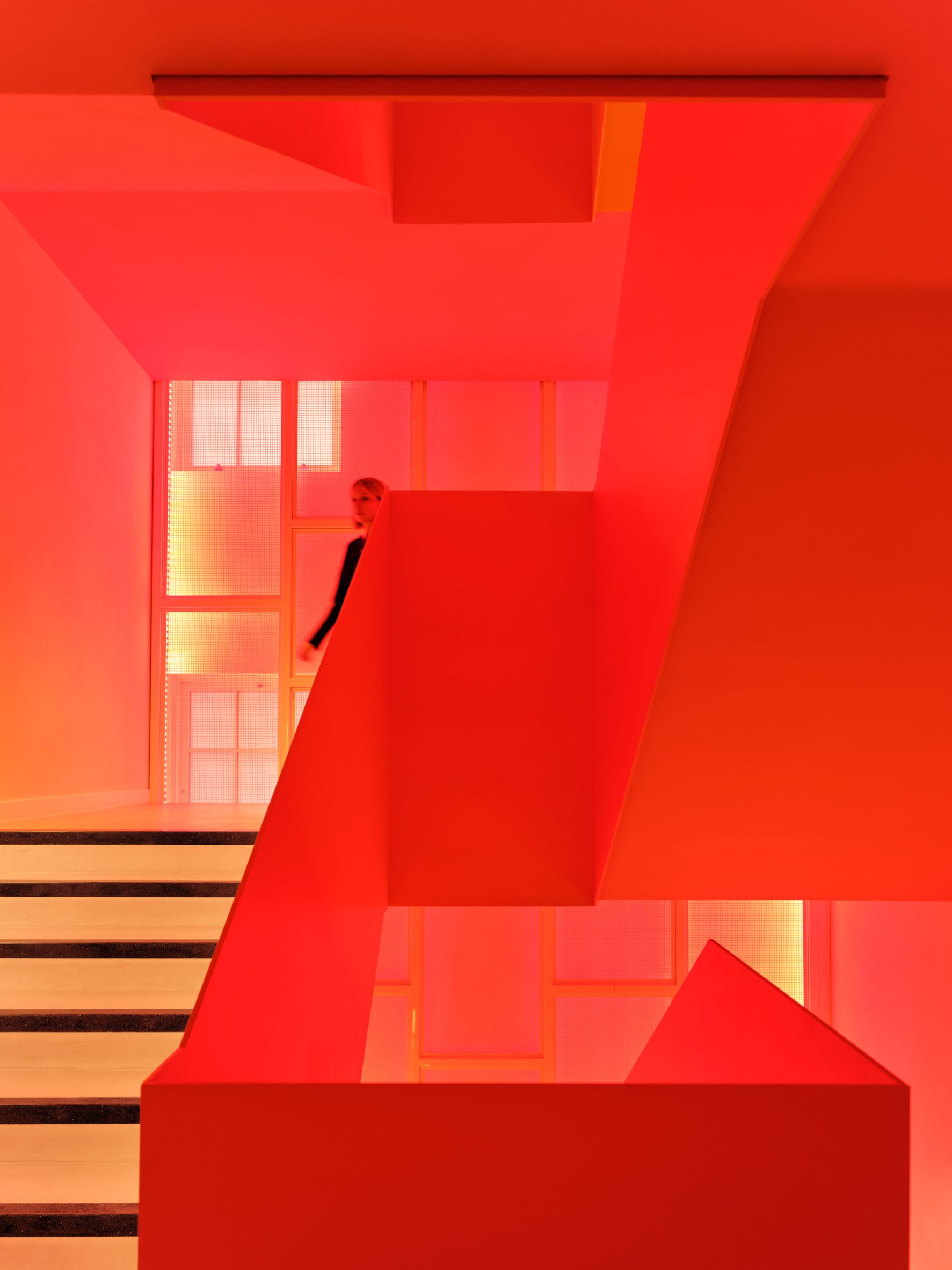 Bright red staircase