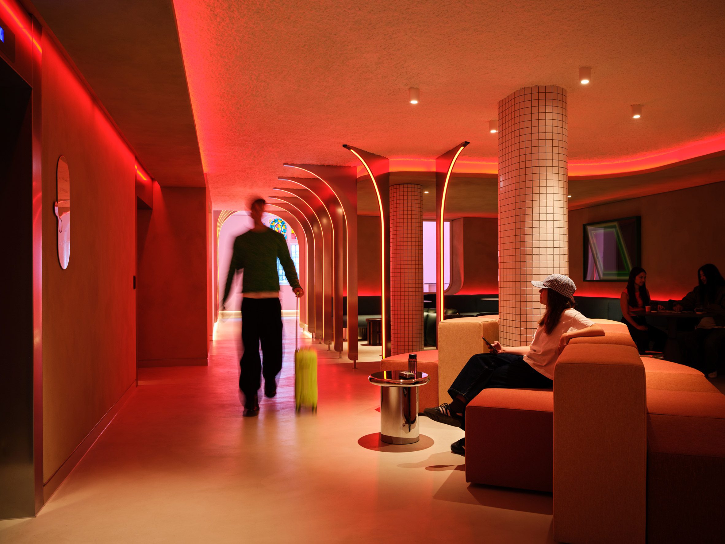 Red-coloured hotel lobby