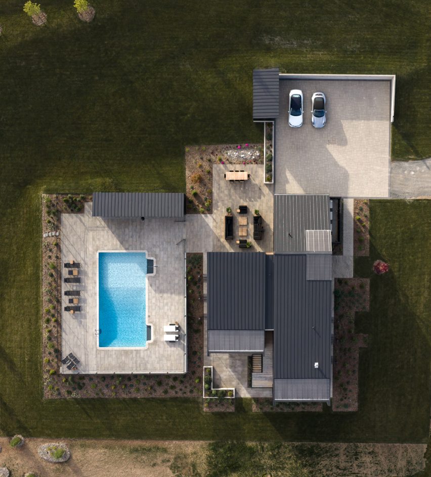 Aerial of RHAD Architects Two Bay house