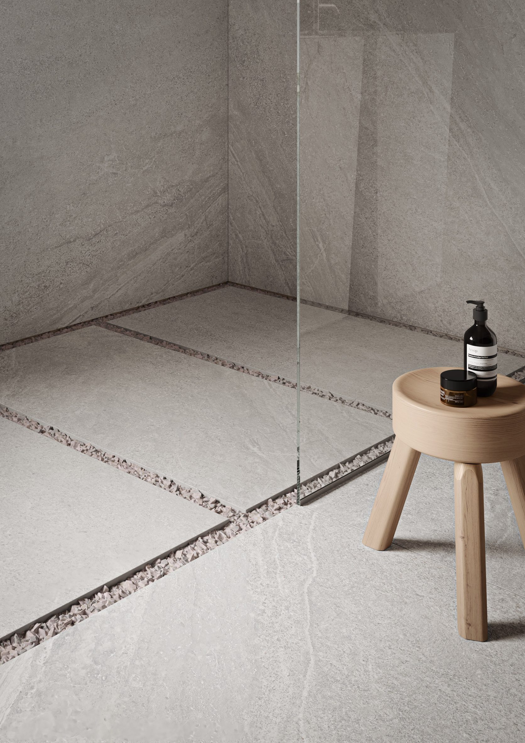 Saxum tiles in shower setting