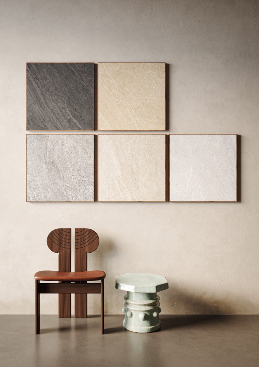 Tiles showing the five colours in the Saxum collection