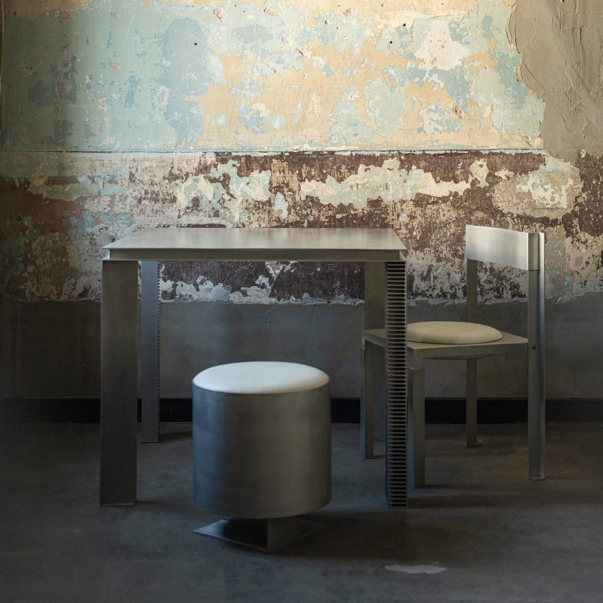 Strut table and pouf by Yağmur Köylü for Yet Design Studio