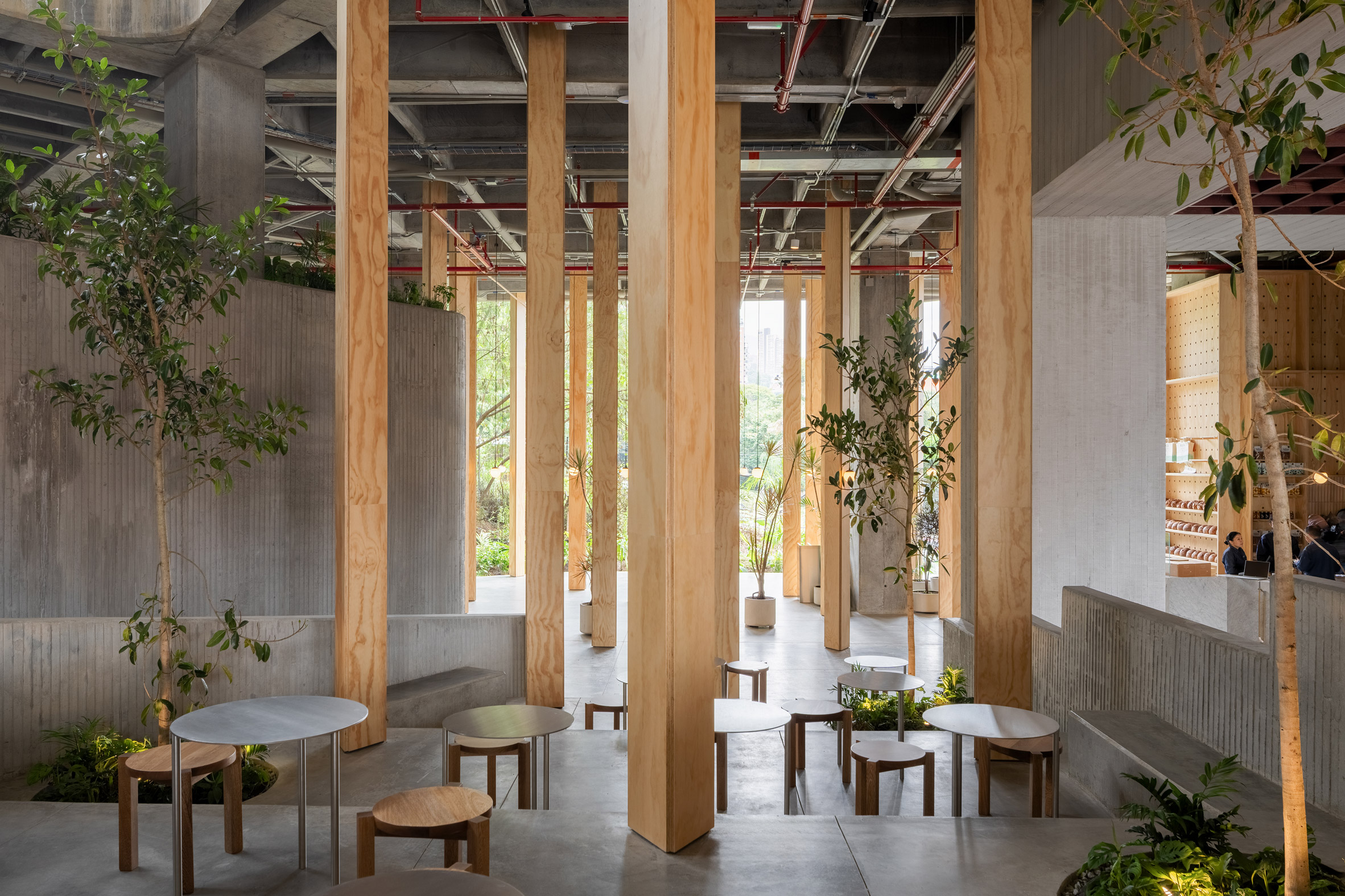 Cafe with wooden pillars