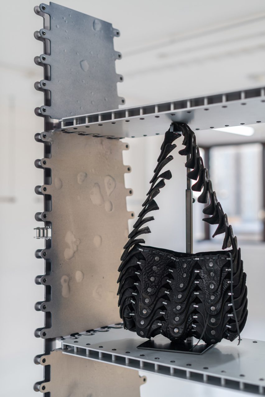 Close-up of metal shelf