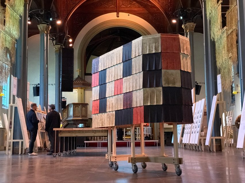 Waste wool tiles by Grinham Research Group at Oslo Architecture Triennale