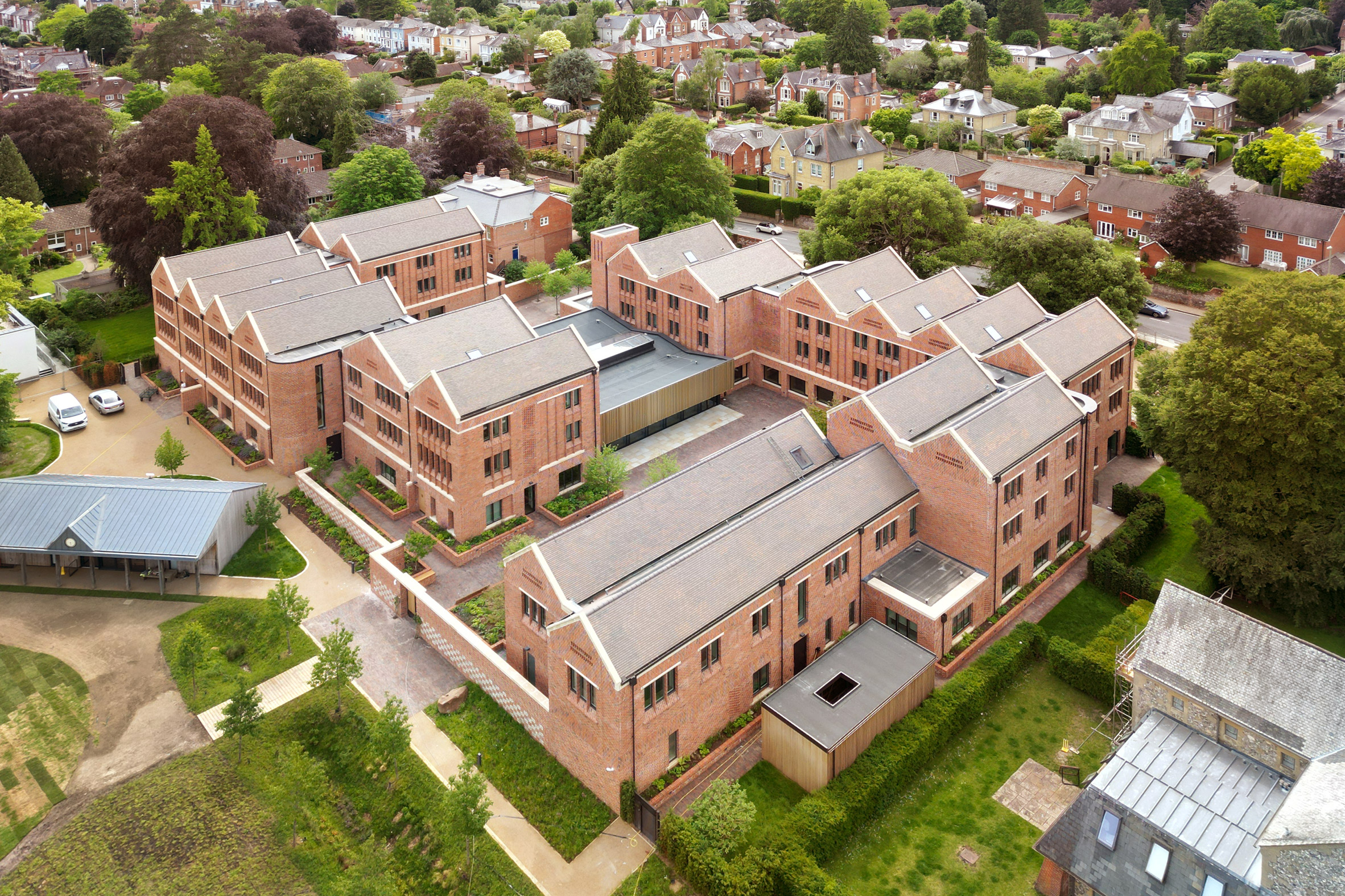 Aerial view of boarding houses at British school