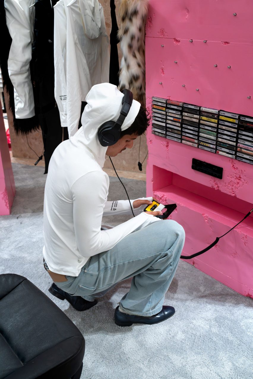 Person listening to a cassette tape