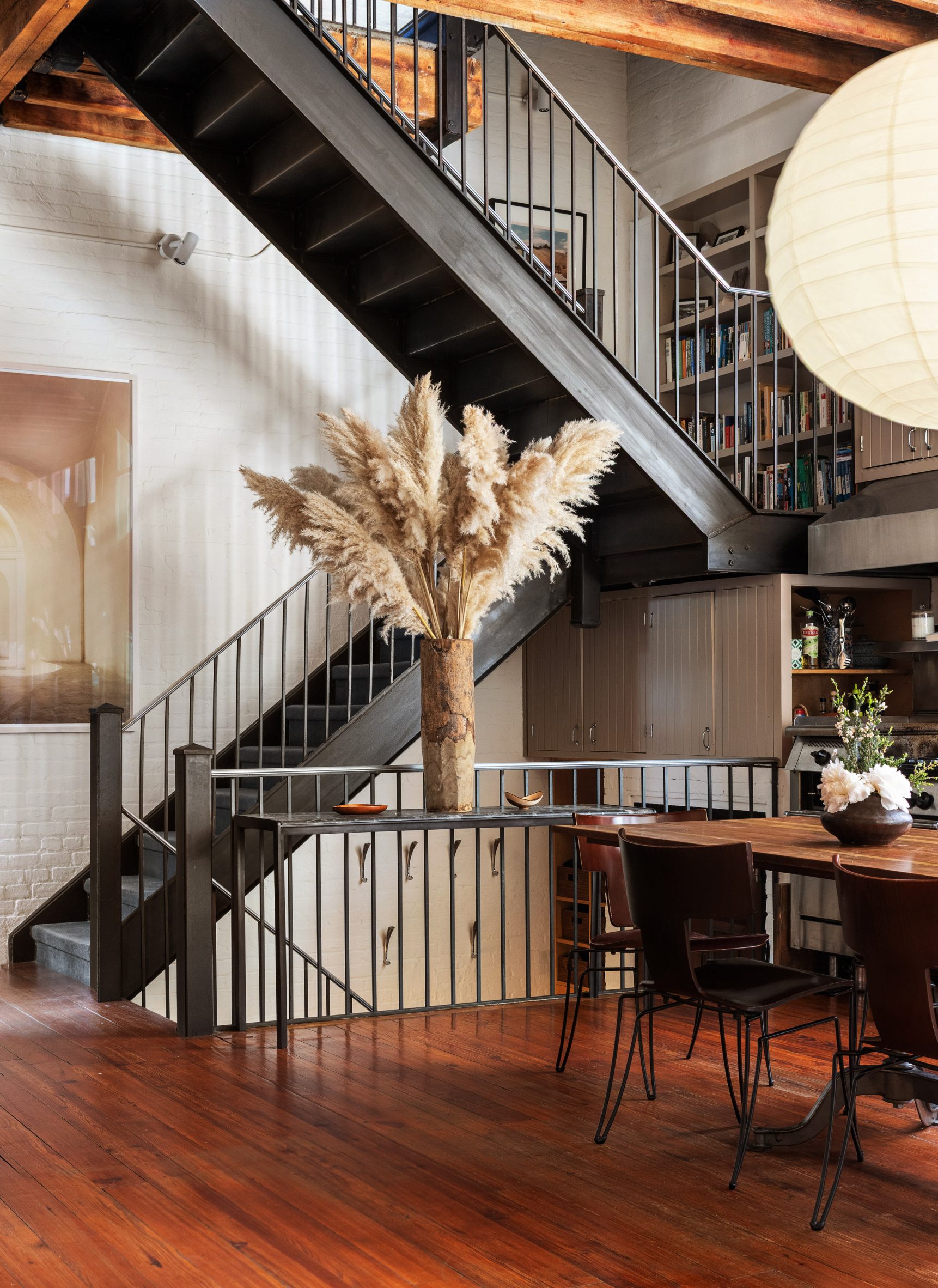 A steel staircase connecting a home's four levels