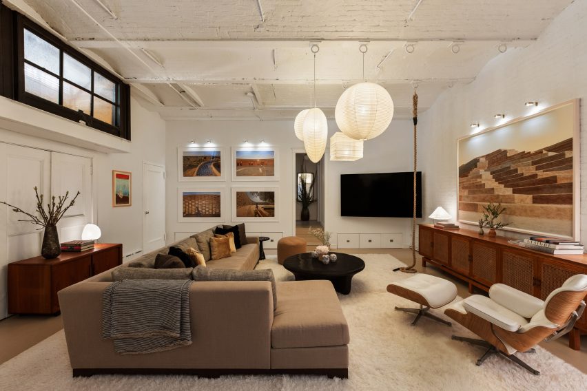 A media room in a basement