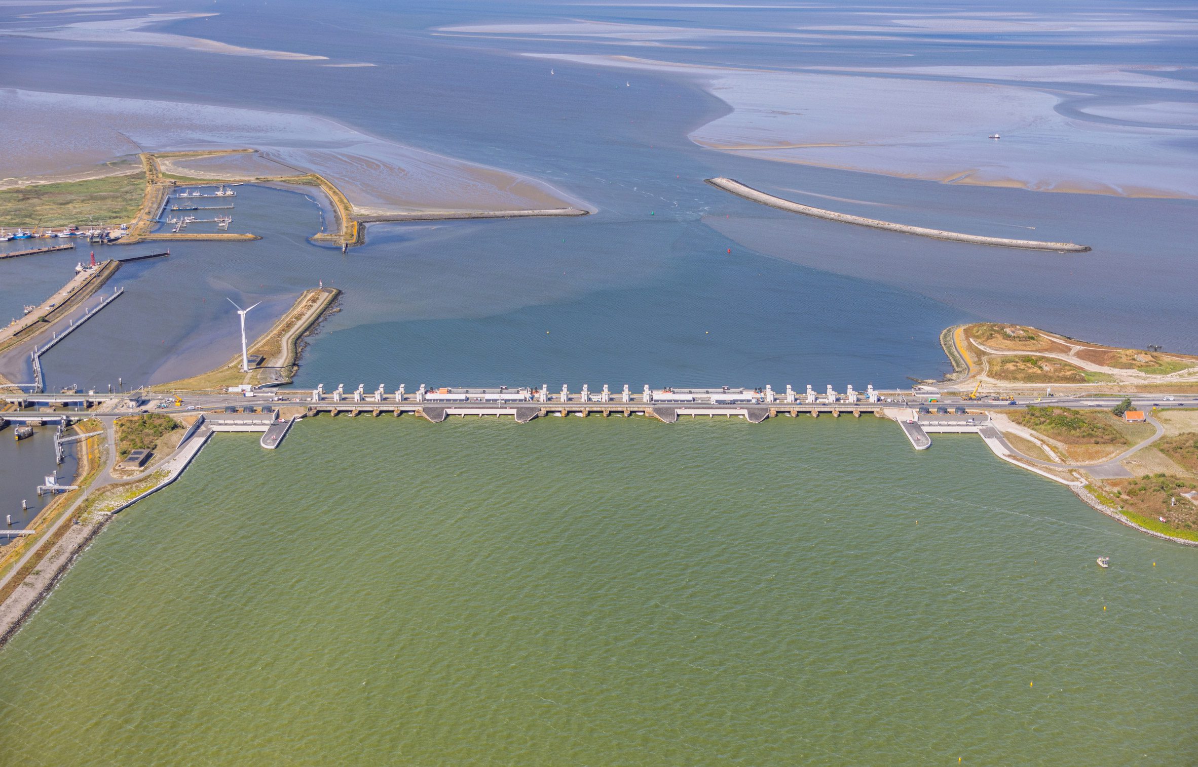 Aerial view of dam in the Netherlands