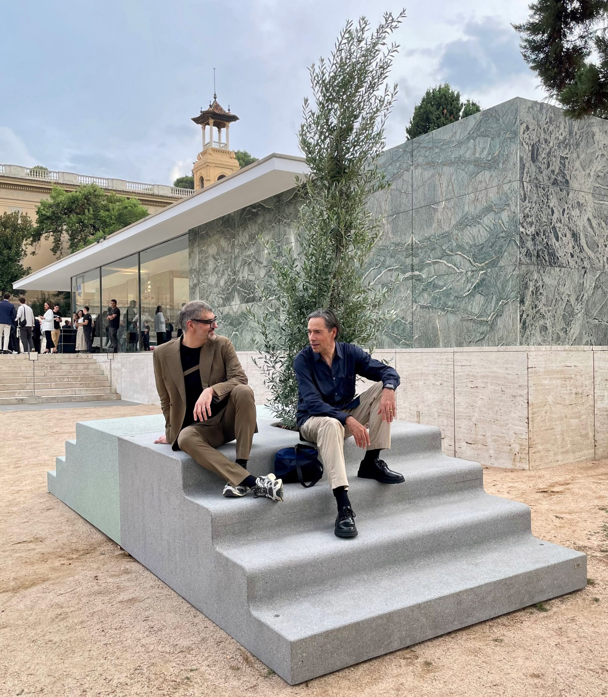 Men sitting on steps