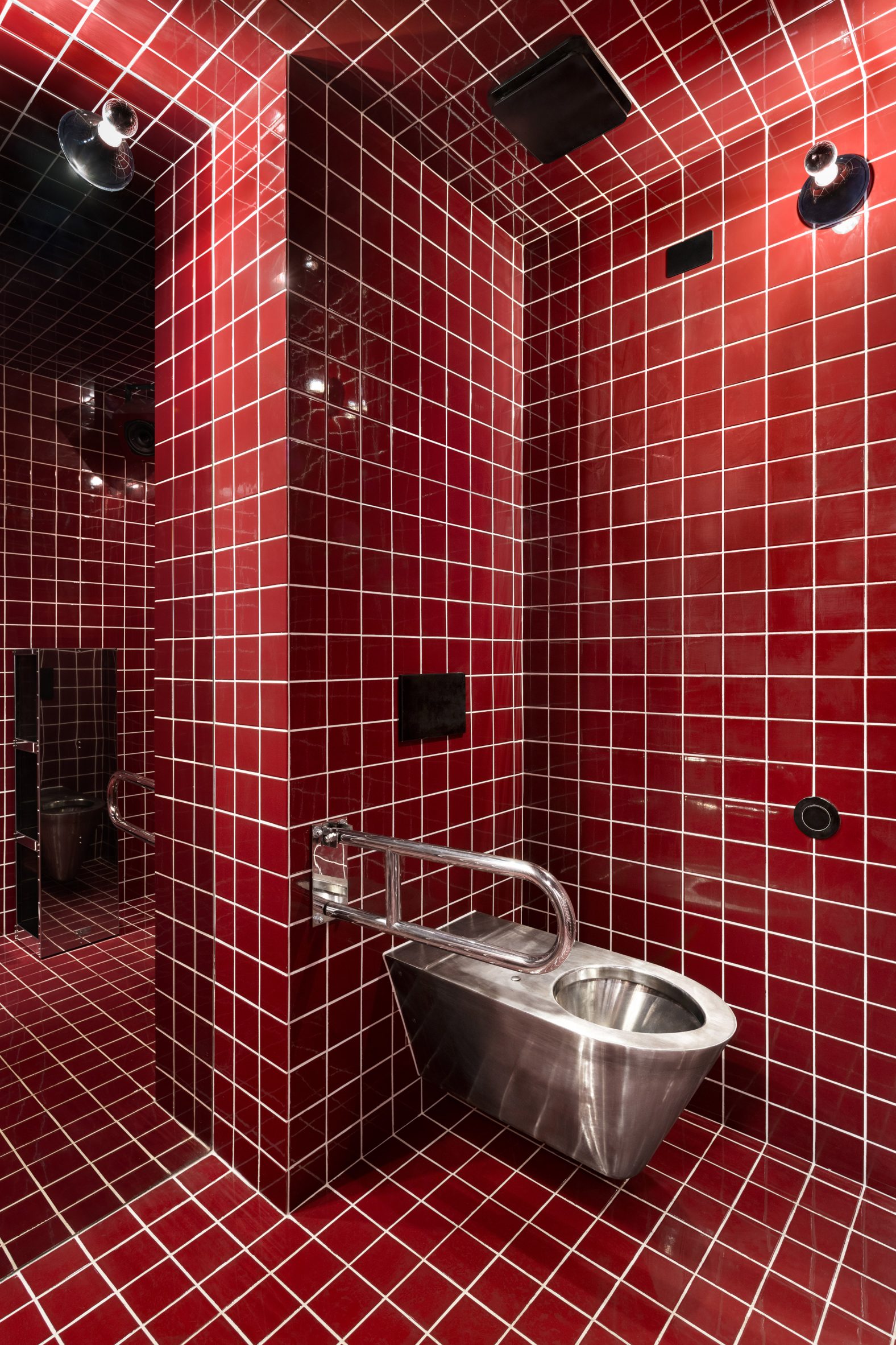 Bright red bathroom