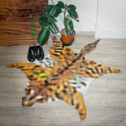 Blurry tiger skin rug on floor