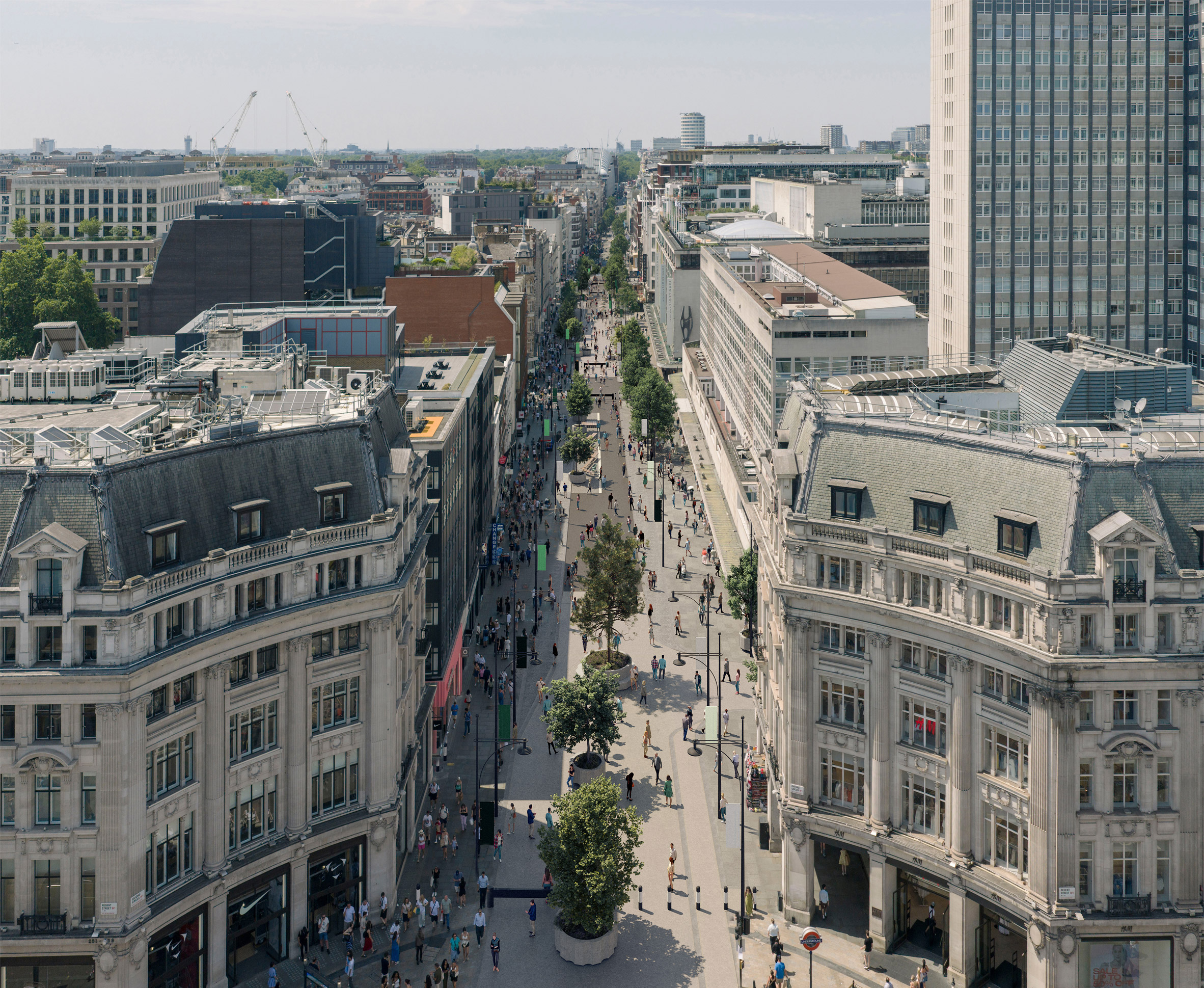 Render of Oxford Street pedestrianised by East